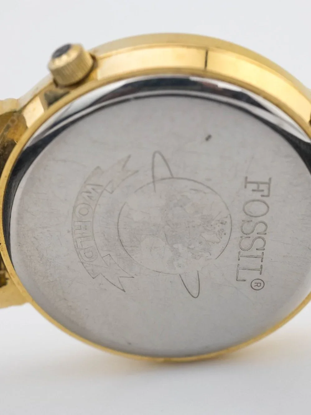FOSSIL World Moon Phase Gold Leather Quartz Analog Women's Watch New Battery